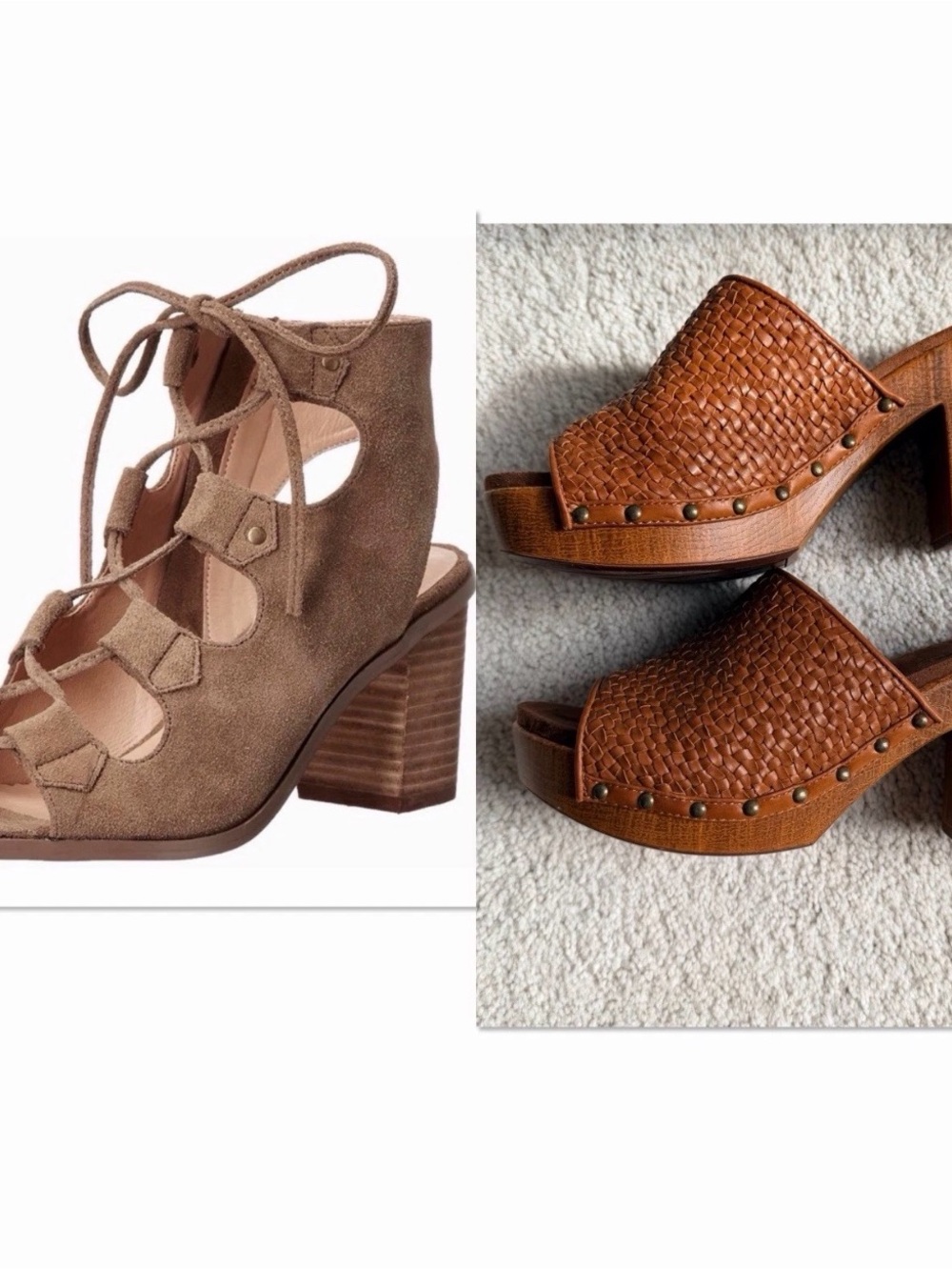 Leather Heeled Lace-up Sandal And Slide Platform Faux Leather Sandal Us Size 10